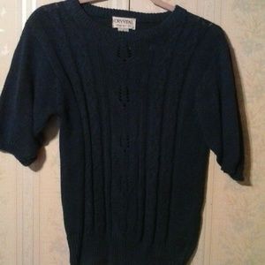 CRYSTAL WOMEN'S BLUE TEXTURED SHORT SLEEVE SWEATER